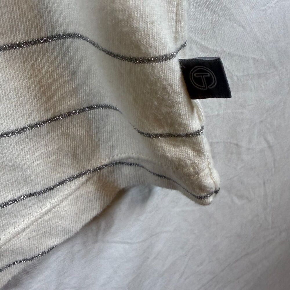 T by Talbots Mockneck Long Sleeve Top Cream Metallic Silver - Picture 3 of 8